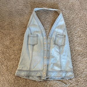 Vintage Light Wash Denim Biker Corset Vest Size S